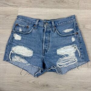 Levis Premium 501 High Rise Shorts Womens 26 Medium Wash Cut Off 563270014